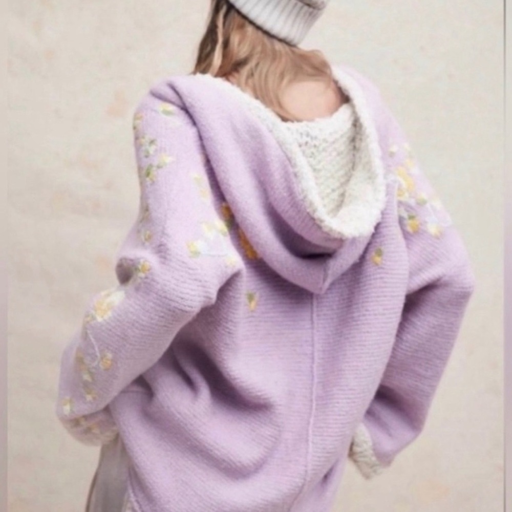 Free People Lavender Off-Shoulder Floral Knit Hoodie - Picture 4 of 4